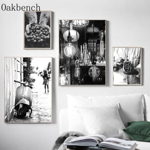 Camera Fashion Woman Canvas Poster Picture Street Girl Black And White Print Painting Nordic Wall Art Bedroom Home Decoration