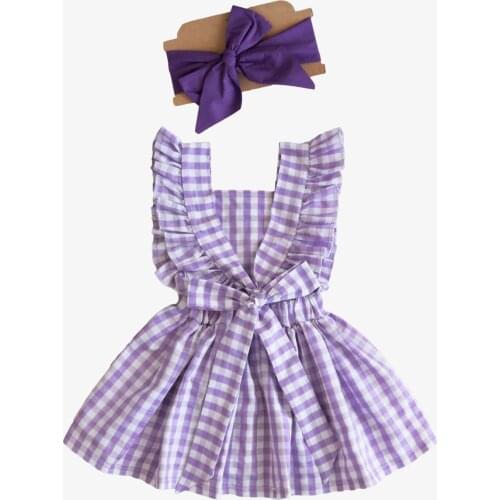 Baby girl Lilac Dress Cotton Mini Plaid/Plaids Pendant Woven Purple Ruffle Slim