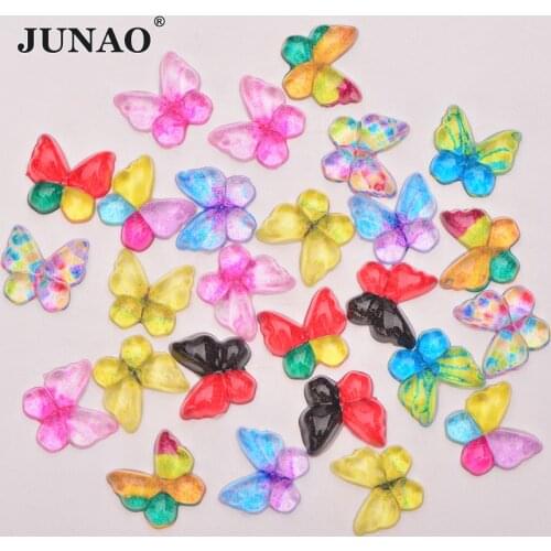 JUNAO 10mm Multicolor Decoration Butterfly Rhinestones Applique Flatback Resin Crystal Stones Non Hotfix Strass for DIY Crafts