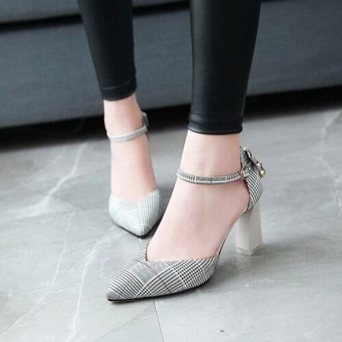 Big Size high heels sandals women shoes woman summer ladies Fine-heeled sandals with one-word buckle sequins