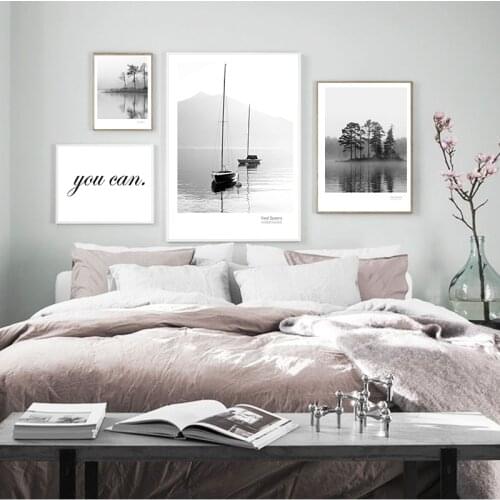 Scandinavian Landscape Canvas Nordic Style Lake Boat Forest Nature Wall Art Print Painting Decoration Pictures Home Decor