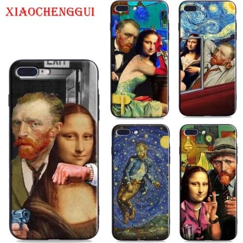 Mona Lisa funny Spoof Art Cases For iPhone 11 12 pro mini X XR XS MAX 5 5s 6 6s 7 8 plus se2020 Van gogh Starry soft Phone Cover