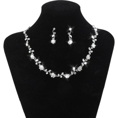 Rhinestone Bridesmaid Flower Shap Jewelry Set for Women Bridal Necklace & Dangle Earrings Set Gifts Fit with Wedding Dress ACCS