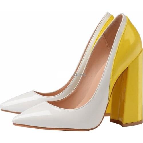 Spring thick-heeled high-heeled color matching pointed shallow mouth single shoes daily large size banquet dress womens shoes