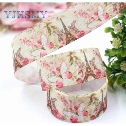 YJHSMY I-19222-440,25mm 10yards Tower butterfly Thermal transfer Printed grosgrain Ribbons,bow cap DIY accessories decorations