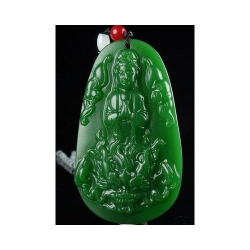Zheru Jewelry Natural Hetian Jade Green Guanyin Pendant Necklace Exquisite Jewelry Best Gift
