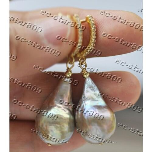 Z11178 25mm Golden Lavender Teardrop Reborn Edison Pearl Dangle Earring CZ Fine Women Fine Jewelry