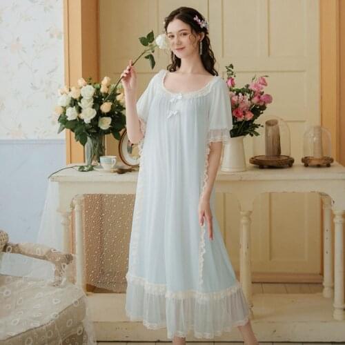 Womens Vintage Dress Square Neck Princess Sleepshirts Vintage Ladies Nightgowns Nightdress Cute Elegant Lounge Sleepwear