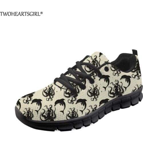 Twoheartsgirl Ocean Style Animal Dolphin Printed Flats Mesh Shoes for Women Breathable Female Ladies Fashion Sneakers Plus 45
