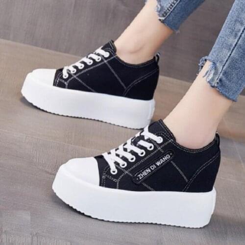 Spring Autumn New Outside Height Increasing Wedges Platform Cross-tied Canvas Women Pumps Ladies Casual Sneakers Shoes 20210419
