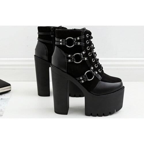 New Fashion Motorcycle Boots Women Platform Heels Casual Shoes Lacing Round Toe Shoes Ladies Autumn Boots Black 2020