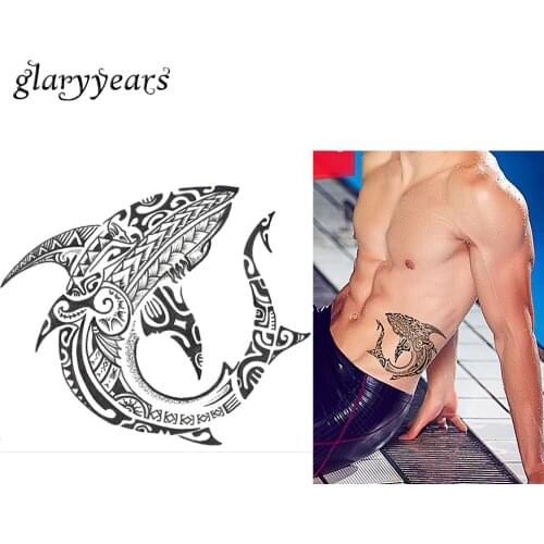 1 Sheet Fake Black Waterproof Tattoo KM-094 Fish Totem Decal Print Design Cool Women Men Body Art Temporary Tattoo Sticker Paper