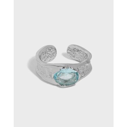 100% real. Authentic 925 Sterling silver Irregular Texture Aquamarine /Rose Quartz Ring Adjust for Wedding C-100