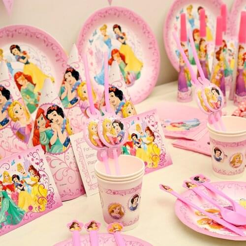 140Pcs/lot Princess theme Kids Birthday Party Decorations Disposable Party Supplies Suitable for 12 people