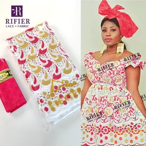 2.5+2.5 Yards Jacquard Style Guipure Dry Lace And 100% Organic Bazin Riche Fabric For Indian Women Party Dresses Lace Materials