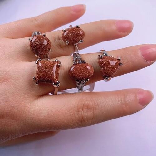 20Pcs/pack Wholesale Mix-style Natural Stone Ring Gold Stand Stone Ring Charms For Elegant Women Love Romantic Gift