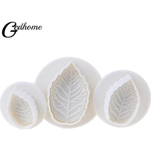 3Pcs Cake Rose Leaf Plunger Fondant Decorating Sugar Craft Mold Cutter Cake Decorating Pastry Cookie Cake Tools