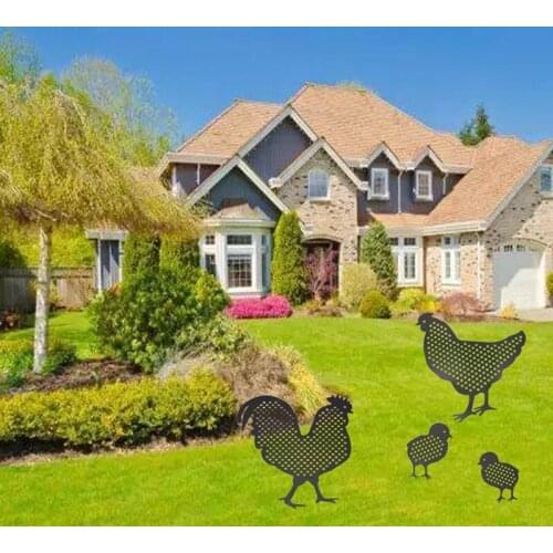 4 PCS Rooster Stakes Chicken Family Garden Silhouette Yard Art Chick Hen Statue Decor For Home Yard Garden Lawn Decor-ABUX