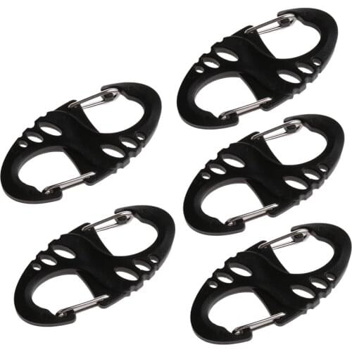 5PCS Plastic Steel Climbing Hook S Type Carabiner Dual Buckle EDC Keychain Tactical Survival Tool Wholesale