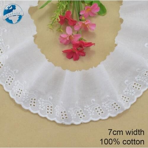 7cm width white 100% cotton embroidery lace french lace ribbon fabric guipure diy trims warp knitting sewing Accessories#3167