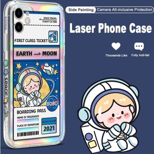 ASINA Laser Case For iPhone 11 12 Pro XR XS Max Soft Transparent Couple Cover For iPhone 6 7 8 Plus SE 2020 Space Cases Luxury