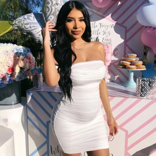 Justchicc White Mesh Sexy Women Dress Mesh Slash Neck Bodycon Draped Ruched Dress Backless Club Party Mini Summer Dress Vestidos