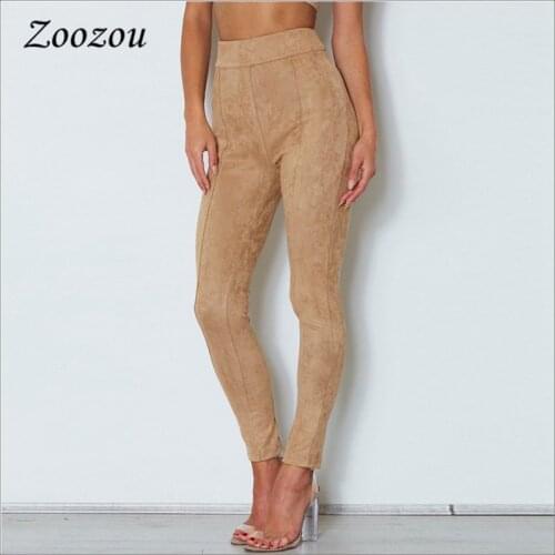 High Waist Suede Pants Camel Women Back Zipper Skinny Slim Trousers Female 2020 Casual Suede Legging Stretch Pencil Pants Custom