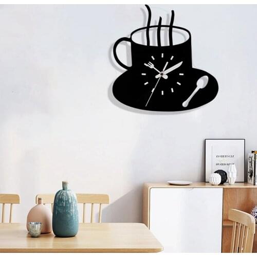 3D DIY Coffee Time Clock Acrylic Wall Clock Modern for Kitchen Home Decor Cup Shape Wall Sticker Hollow Numeral Clock