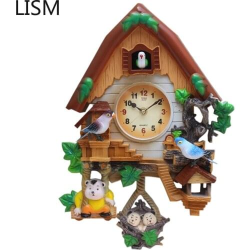 Wood Cuckoo Wall Clock Bird Decor Childrens Room Wall Clocks Cartoon Vintage Home Decor Kitchen Reloj De Pared 3d Watch Resin