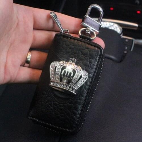 Crocodile Leather Crystal Crown Car Key Case Key Organizer Storage Bag Brief Zipper Auto Key Holder Covers Drivers license Bag