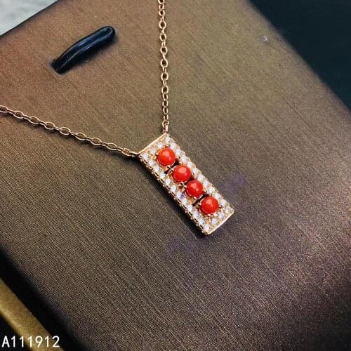 KJJEAXCMY fine jewelry natural red coral 925 sterling silver women pendant necklace chain support test beautiful
