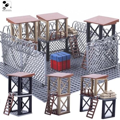 Military Barbed Wire Room Building BlockS Scene Kit Sentry Mini Brick Airdrop Ladder Compatible City Accessories Kids Toy Gift