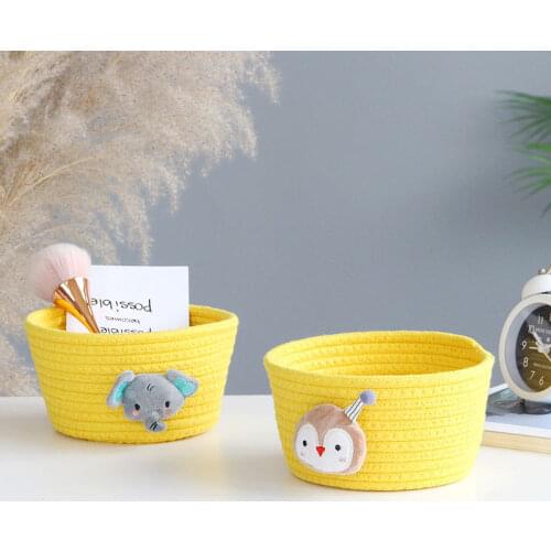 1PC Cotton Rope Storage Basket Hand-woven Desktop Finishing Basket Childrens Cartoon Animal Sundries Storage Box Laundry Basket