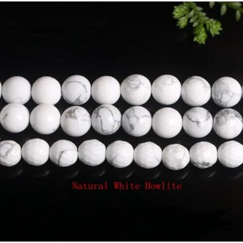 High Quality Natural White Howlite Stone Round 4/6/8/10/12/14mm Necklace Bracelet Jewelry DIY Gems Loose Beads 15 Inch wk25