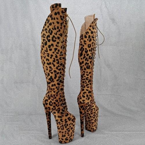 Leecabe 23CM/9inches leopard upper Pole dancing shoes High Heel platform Pole Dance boots