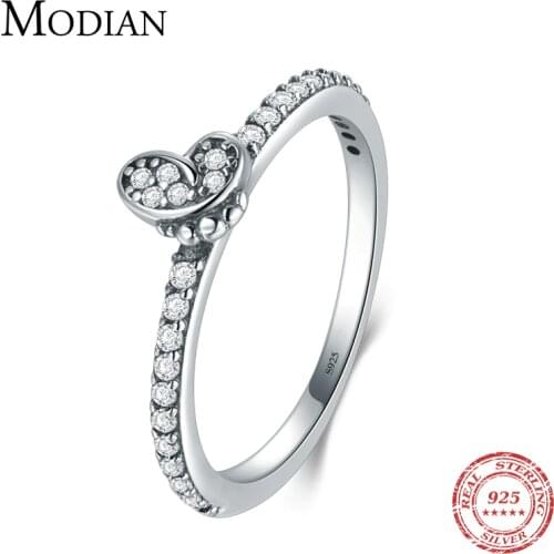 Modian Sparkling Clear Zircon Ring 100% 925 Sterling Silver Vintage Butterfly Stackable Fashion Rings For Women Wedding Jewelry