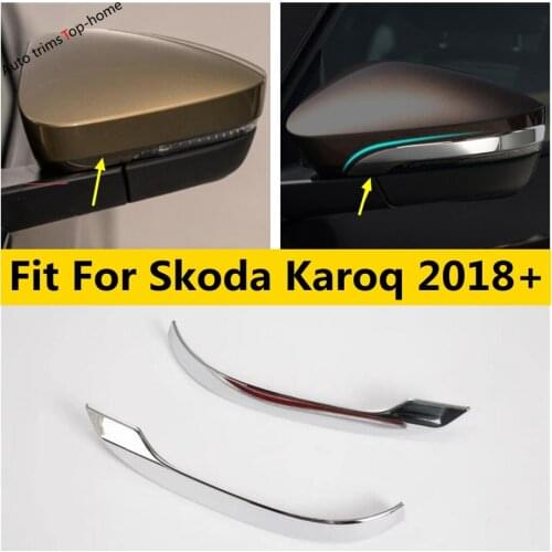 Yimaautotrims Side Door Rearview Mirror Overlay Strip Cover Trim 2 Pcs / Set For Skoda Karoq 2018 2019 2020 ABS Chromium Styling