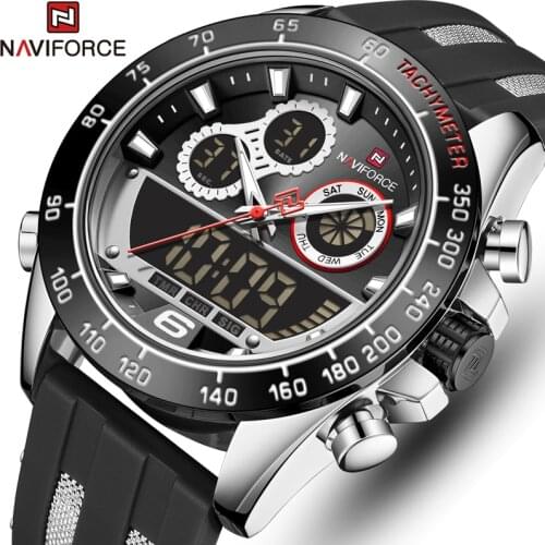 NAVIFORCE 2021 New Fashion Sports Mens Watch Digital Chronograph Alarm Clock Silicone Strap Waterproof Luminous Quartz Watches