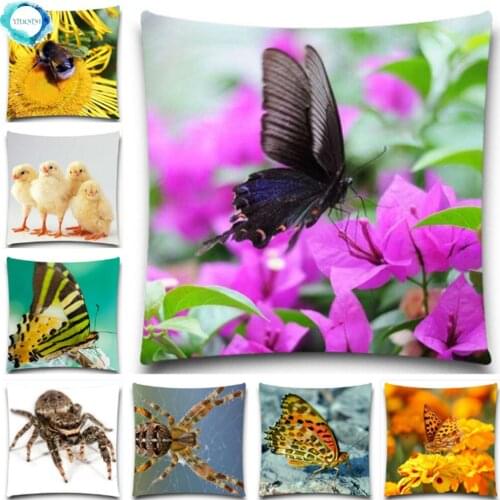 Animal Spider Butterfly Print Decorative Pillow Case Polyester Cushion Cover Vintage Chair Sofa Home Decor Throw Pillow Cover