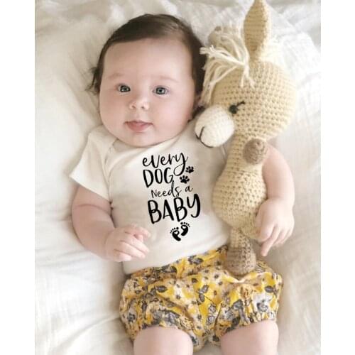 Newborn Kids New Casual Jumpsuit Every Dog Needs A Baby Toddler Girls Boys Footprint Summer Short Sleeve Romper Outfit
