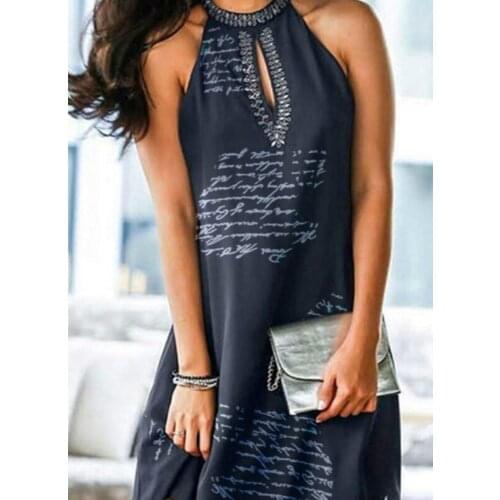 Letter Printed Dress Sexy Women Sleeveless Dress Mini Dresses Beach Dress Vestidos Lady Dresses