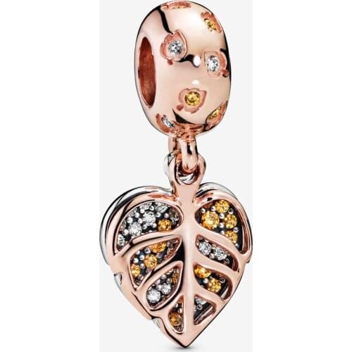 Sparkling Leaves Dangle Charm 925 Sterling Silver Rose Gold Metal Beads Fit Original Pandora Bracelet Women DIY Jewelry Making