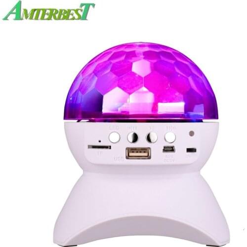 AMTERBEST Disco DJ Party Portable Bluetooth Speaker Built Light Show Stage Effect Lighting RGB Color Changing LED Crystal Ball