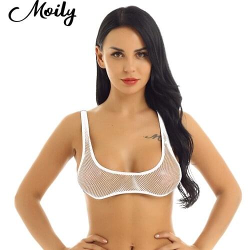 Sexy Exotic Tanks Transparent Top Womens Tops See Through Crop Top Bra Bustier Bralette Hollow Out Fishnet Top for Sex Nightwear