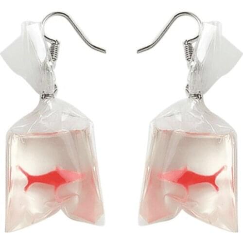 Personality Funny Clear Bag Little Goldfish Drop Earrings For Women Exquisite Cute Casual Earrings Jewelry Drop shipping E19090