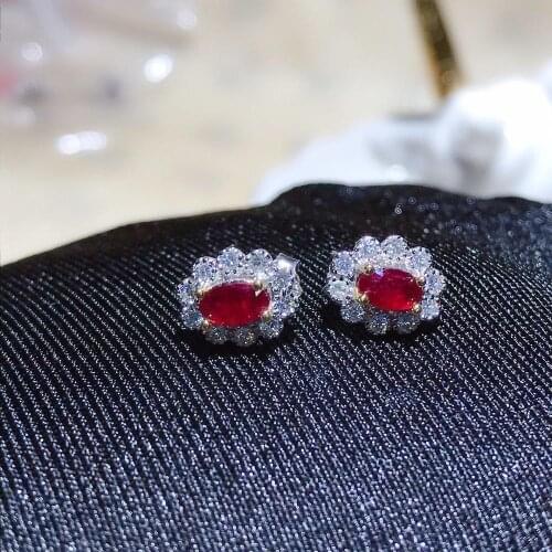 202011 Natural Ruby Earrings 925 Silver 18K White Gold Rose Gold Simple Atmosphere boucles d oreille femme kolczyki bijoux femme