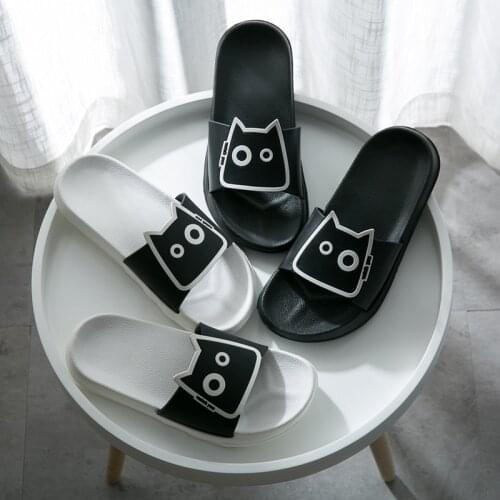 Summer Women Men Slippers Cute Cartoon Cat Indoor Bathroom Slipper Couple Casual Slides Soft Flat Anti-slip Shoes Beach Sandals