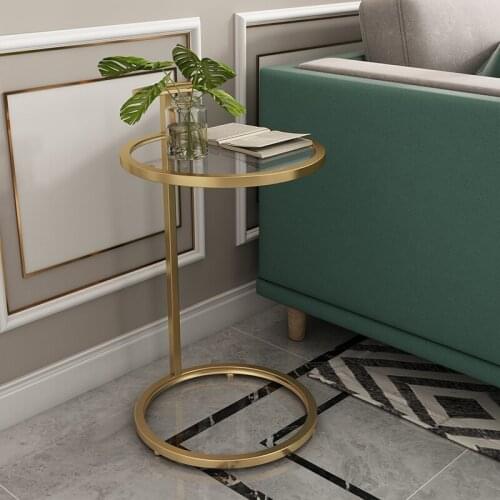 Nordic small coffee table living room rack sofa corner round movable bedside table living room study table metal glass sidetable