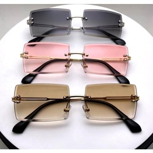 Tinted Rimless Sunglasses Men Women Shades 2020 Brand Designer Rectangle Clear Glasses Retro For Ladies Crystal trim Eyewear UV