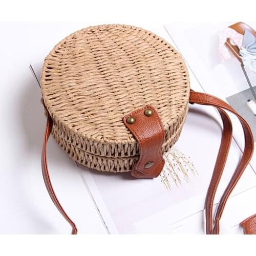 Women Summer Rattan Crossbody Bag Round Straw Woven Bags Handmade Beach Mini Handbags Female Circle Bohemia Bali Box Purse